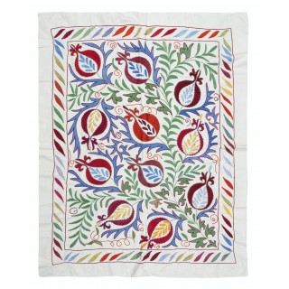 Modern Embroidered Wall Hanging. Floral Design Silk and Cotton Bed Cover