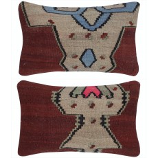 SET OF 2 - Handmade Wool Kilim Cushion Covers. Vintage Throw Pillows. A pair of Lumbar Pillows