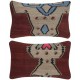 SET OF 2 - Handmade Wool Kilim Cushion Covers. Vintage Throw Pillows. A pair of Lumbar Pillows SET OF 2 - Handmade Wool Kilim Cushion Covers. Vintage Throw Pillows. A pair of Lumbar Pillows
