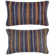 SET OF 2 - Vintage Wool Kilim Cushion Covers. A pair of Accent Pillows. Handwoven Lumbar Pillows