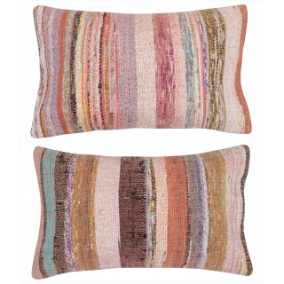 SET OF 2 - Handwoven Kilim Cushion Covers. Vintage Cotton Throw Pillows. Turkish Pillowcases. A pair of Accent Pillow Covers