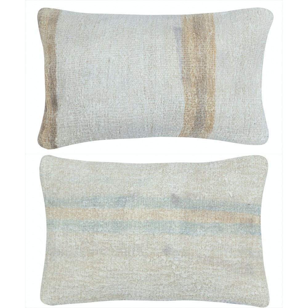 SET OF 2 - Handwoven Hemp Cushion Covers. Turkish Kilim Throw Pillows. A pair of Lumbar Pillows