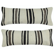 SET OF 2 - Handwoven Lumbar Pillow Covers. A pair of Kilim Accent Pillows. Turkish Throw Pillows. Wool Cushion Covers