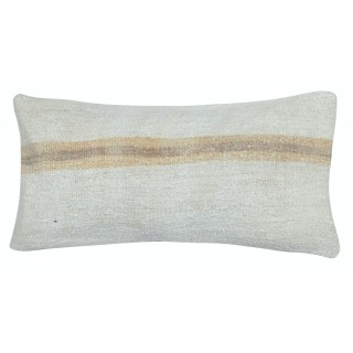 Vintage Kilim Lumbar Pillow Cover. Handwoven Accent Pillow. Cream Throw Pillow. Turkish Cushion Cover