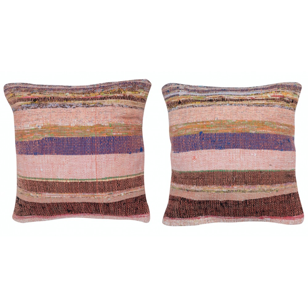 SET OF 2 - Hand-Woven Turkish Kilim Cushion Covers. Vintage Cotton Throw Pillows. A pair of Accent Pillows