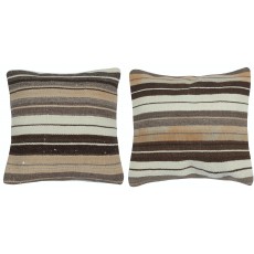 SET OF 2 - Vintage Cushion Covers. Flatweave Kilim Accent Pillows. Striped Wool Throw Pillows