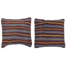 SET OF 2 - Wool Cushion Covers. Flatweave Kilim Accent Pillows. Colorful Striped Throw Pillows
