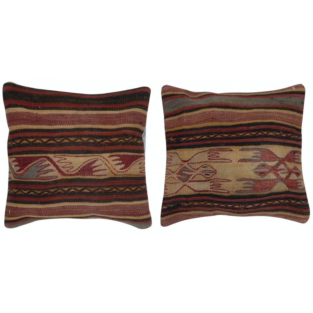 SET OF 2 - Turkish Cushion Covers. Flatweave Kilim Accent Pillows. Striped Wool Throw Pillows SET OF 2 - Turkish Cushion Covers. Flatweave Kilim Accent Pillows. Striped Wool Throw Pillows
