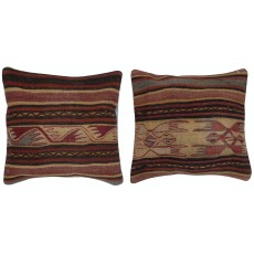 SET OF 2 - Turkish Cushion Covers. Flatweave Kilim Accent Pillows. Striped Wool Throw Pillows