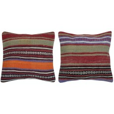 SET OF 2 - Handmade Wool Cushion Covers. Turkish Accent Pillows. Colorful Striped Throw Pillows