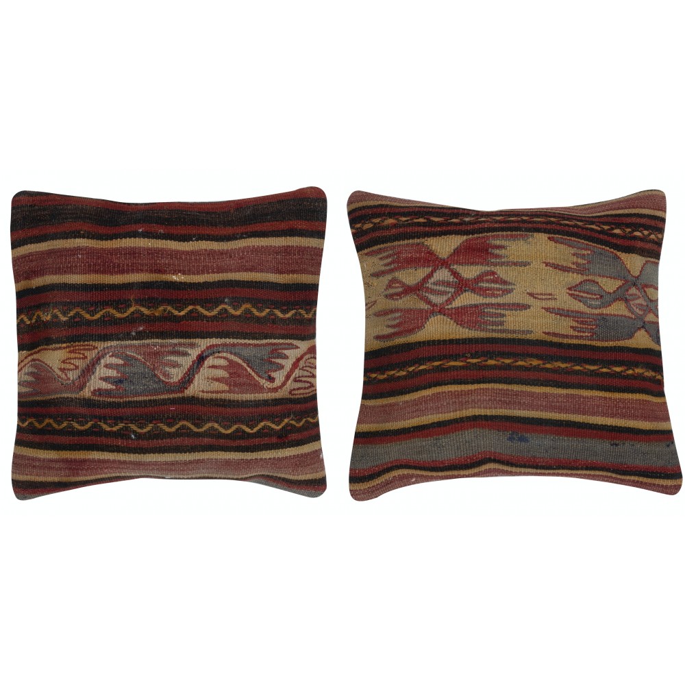 SET OF 2 - Multicolor Cushion Covers. Wool Turkish Accent Pillows. Flat-Weave Striped Throw Pillows SET OF 2 - Multicolor Cushion Covers. Wool Turkish Accent Pillows. Flat-Weave Striped Throw Pillows