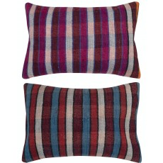 SET OF 2 - Handmade Lumbar Pillow Covers. A pair of Kilim Accent Pillows. Wool Throw Pillows. Cushion Covers