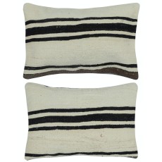 SET OF 2 - Turkish Cushion Covers. Flatweave Kilim Accent Pillows. Striped Throw Pillows