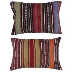 SET OF 2 - Traditional Cushion Covers. Flatweave Kilim Accent Pillows. Colorful Throw Pillows