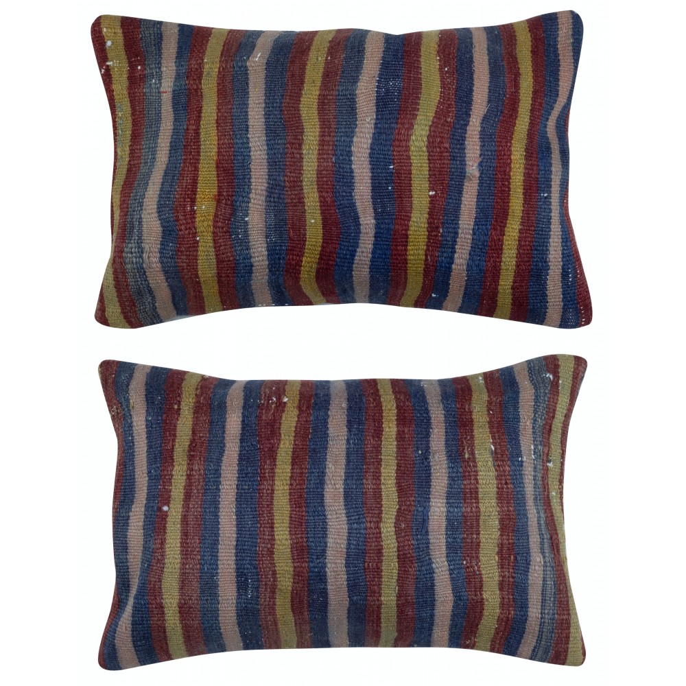 SET OF 2 - Vintage Wool Cushion Covers. Flatweave Kilim Accent Pillows. Colorful Striped Throw Pillows SET OF 2 - Vintage Wool Cushion Covers. Flatweave Kilim Accent Pillows. Colorful Striped Throw Pillows