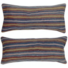 SET OF 2 - Handwoven Lumbar Pillow Covers. A pair of Kilim Accent Pillows. Striped Throw Pillows. Cushion Covers