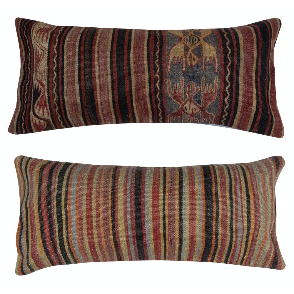 SET OF 2 - Handwoven Lumbar Pillow Covers. Ethnic Cushion Covers. Kilim Accent Pillows. Turkish Throw Pillows