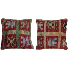 SET OF 2 - Handknotted Turkish Wool Rug Cushion Covers. Rustic Throw Pillows. Home Gift. Accent Pillows