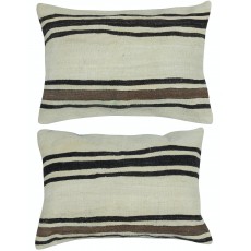 SET OF 2 - Turkish Cushion Covers. Flatweave Kilim Accent Pillows. Striped Throw Pillows