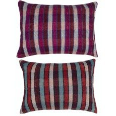 SET OF 2 - Turkish Cushion Covers. Flatweave Kilim Accent Pillows. Colorful Striped Throw Pillows