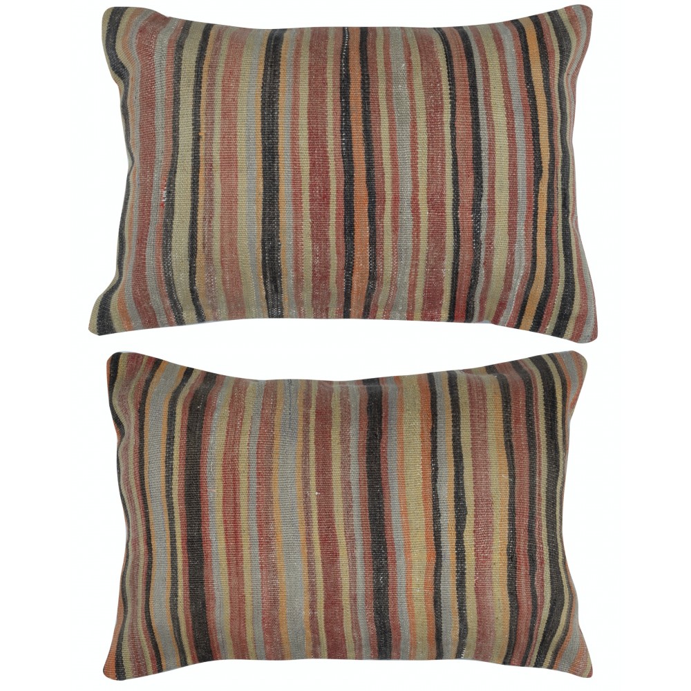 SET OF 2 - Handwoven Striped Kilim Cushion Covers. Vintage Throw Pillows. A pair of Accent Pillows