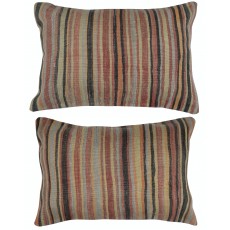 SET OF 2 - Handwoven Striped Kilim Cushion Covers. Vintage Throw Pillows. A pair of Accent Pillows