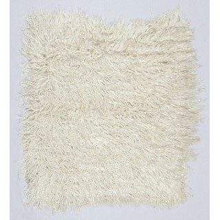 Vintage Handmade Shag Pile Rug Made of Natural Beige Mohair Wool