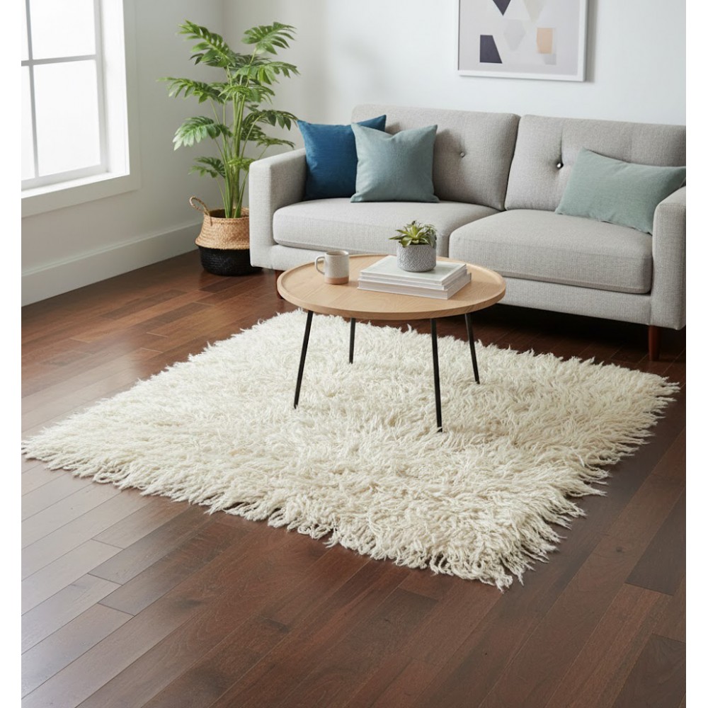 Vintage Handmade Shag Pile Rug Made of Natural Beige Mohair Wool Vintage Handmade Shag Pile Rug Made of Natural Beige Mohair Wool