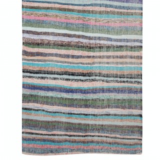 Vintage Turkish Runner Rug, Handwoven Hallway Kilim Rag Rug, Multicolor Striped Long Hallway Rug