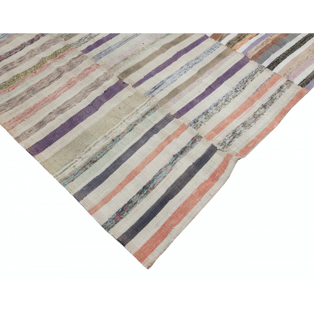 Multicolored Striped Kilim. Handwoven Cotton Turkish Rag Rug. Vintage Carpet. Adjustable Size Multicolored Striped Kilim. Handwoven Cotton Turkish Rag Rug. Vintage Carpet. Adjustable Size