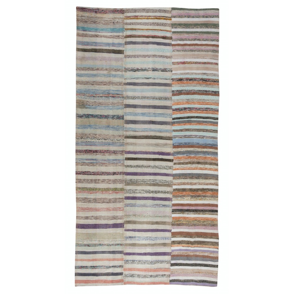 Multicolored Striped Kilim. Handwoven Cotton Turkish Rag Rug. Vintage Carpet. Adjustable Size Multicolored Striped Kilim. Handwoven Cotton Turkish Rag Rug. Vintage Carpet. Adjustable Size