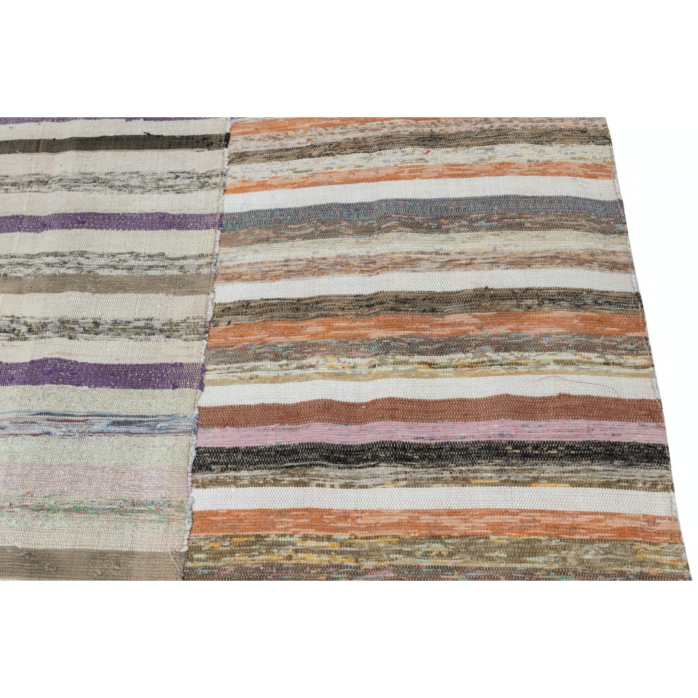 Multicolored Striped Kilim. Handwoven Cotton Turkish Rag Rug. Vintage Carpet. Adjustable Size Multicolored Striped Kilim. Handwoven Cotton Turkish Rag Rug. Vintage Carpet. Adjustable Size