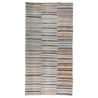 Multicolored Striped Kilim. Handwoven Cotton Turkish Rag Rug. Vintage Carpet. Adjustable Size