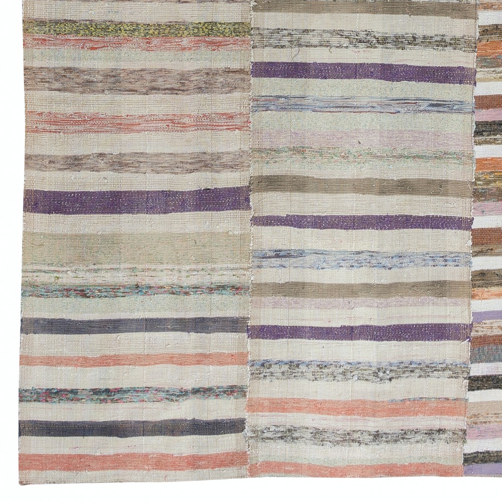 Multicolored Striped Kilim. Handwoven Cotton Turkish Rag Rug. Vintage Carpet. Adjustable Size Multicolored Striped Kilim. Handwoven Cotton Turkish Rag Rug. Vintage Carpet. Adjustable Size
