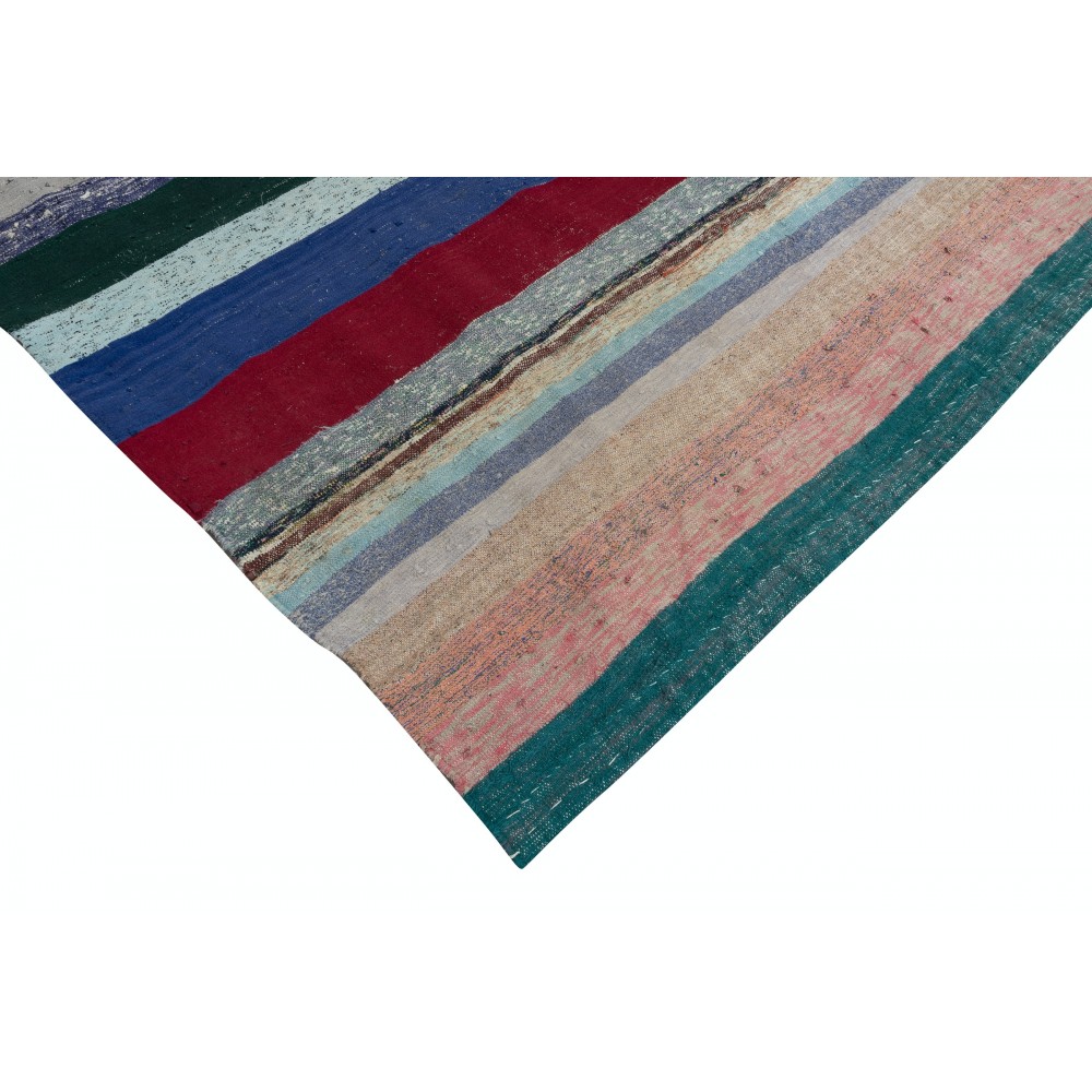 Multicolored Striped Kilim. Vintage Turkish Handwoven Cotton Rag Rug. Adjustable Size Multicolored Striped Kilim. Vintage Turkish Handwoven Cotton Rag Rug. Adjustable Size