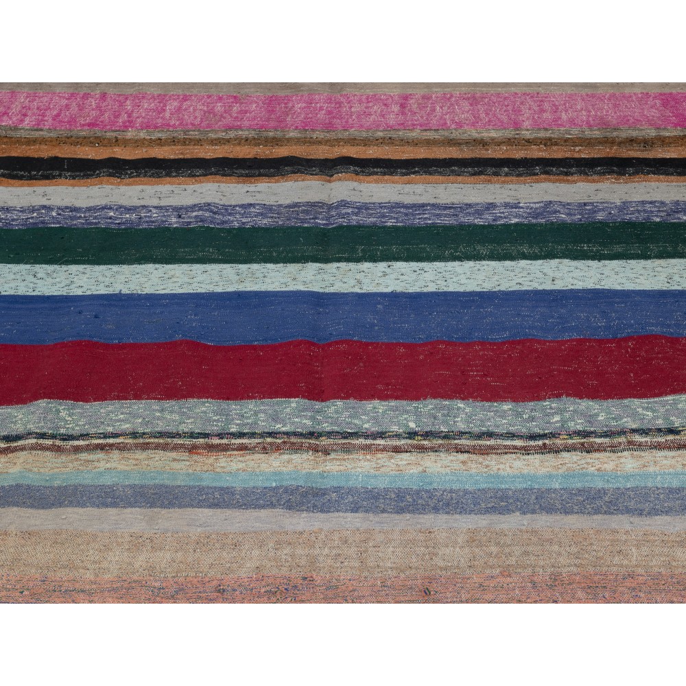 Multicolored Striped Kilim. Vintage Turkish Handwoven Cotton Rag Rug. Adjustable Size Multicolored Striped Kilim. Vintage Turkish Handwoven Cotton Rag Rug. Adjustable Size