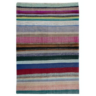 Multicolored Striped Kilim. Vintage Turkish Handwoven Cotton Rag Rug. Adjustable Size