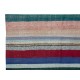 Multicolored Striped Kilim. Vintage Turkish Handwoven Cotton Rag Rug. Adjustable Size Multicolored Striped Kilim. Vintage Turkish Handwoven Cotton Rag Rug. Adjustable Size
