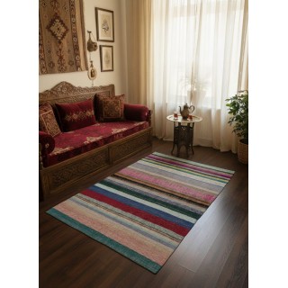 Multicolored Striped Kilim. Vintage Turkish Handwoven Cotton Rag Rug. Adjustable Size