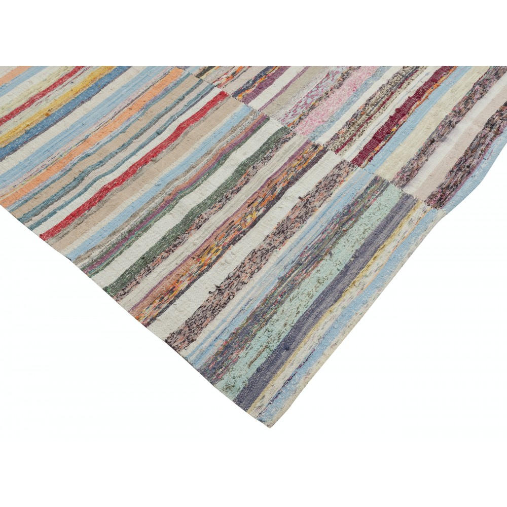 Handmade Turkish Kilim. Vintage Cotton Rag Rug. Multicolored Stripe Pattern Carpet Handmade Turkish Kilim. Vintage Cotton Rag Rug. Multicolored Stripe Pattern Carpet