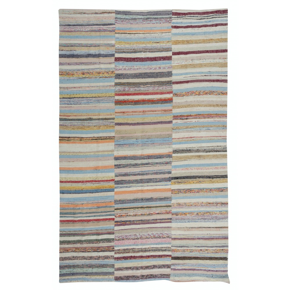 Handmade Turkish Kilim. Vintage Cotton Rag Rug. Multicolored Stripe Pattern Carpet Handmade Turkish Kilim. Vintage Cotton Rag Rug. Multicolored Stripe Pattern Carpet