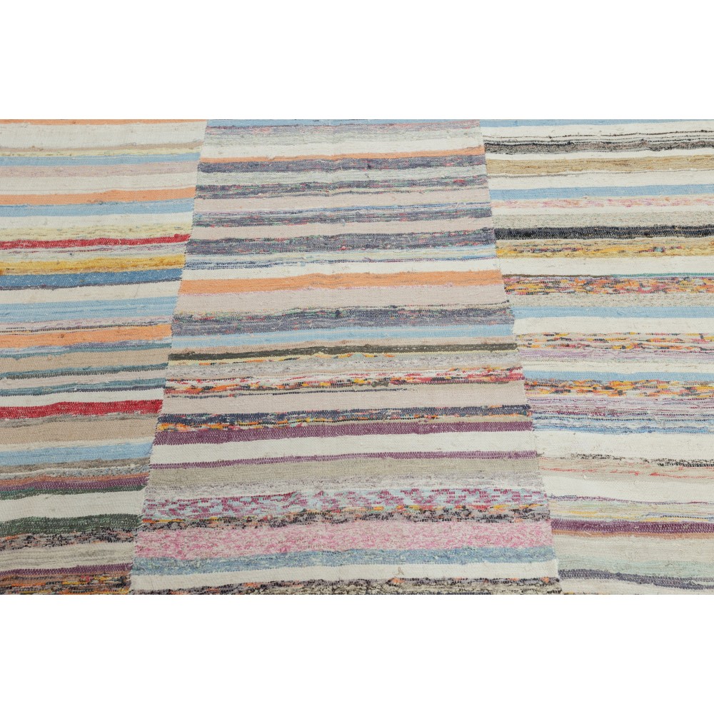 Handmade Turkish Kilim. Vintage Cotton Rag Rug. Multicolored Stripe Pattern Carpet Handmade Turkish Kilim. Vintage Cotton Rag Rug. Multicolored Stripe Pattern Carpet