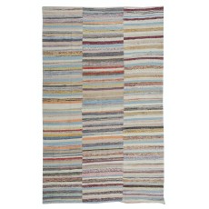 Handmade Turkish Kilim. Vintage Cotton Rag Rug. Multicolored Stripe Pattern Carpet