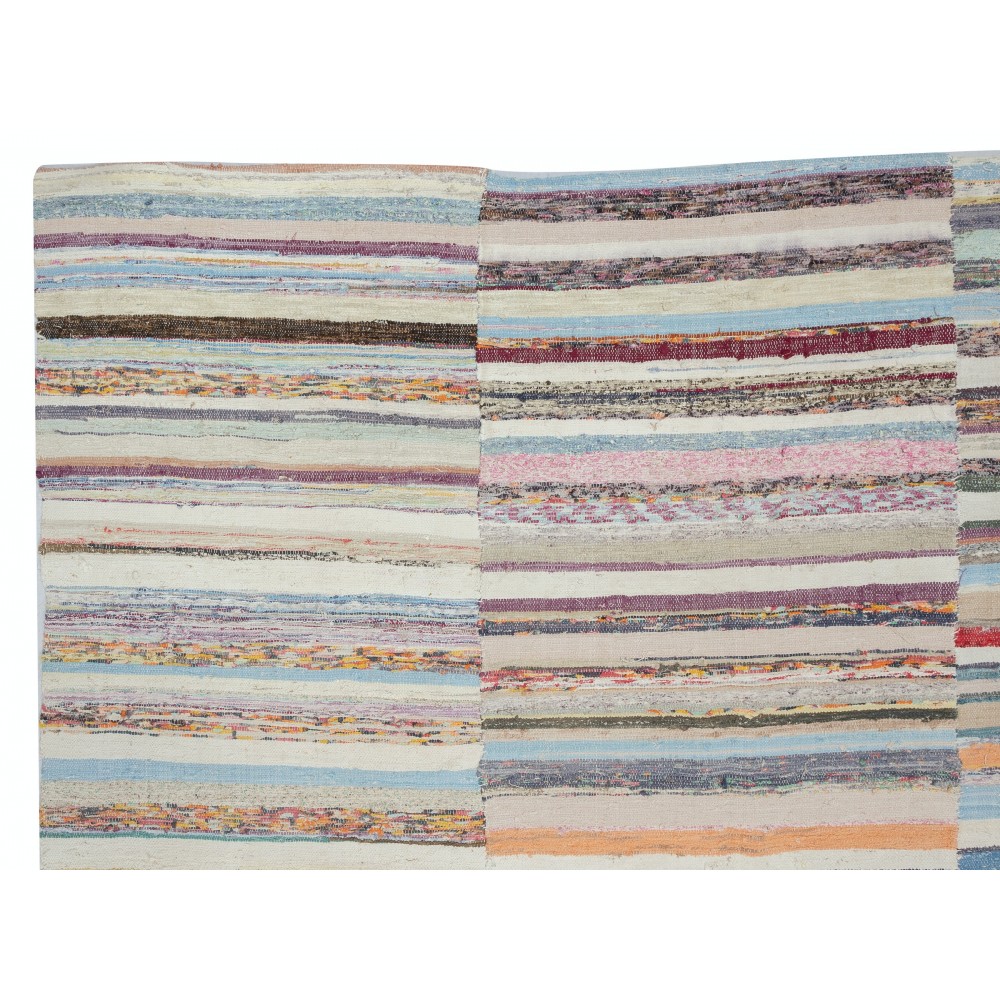 Handmade Turkish Kilim. Vintage Cotton Rag Rug. Multicolored Stripe Pattern Carpet Handmade Turkish Kilim. Vintage Cotton Rag Rug. Multicolored Stripe Pattern Carpet