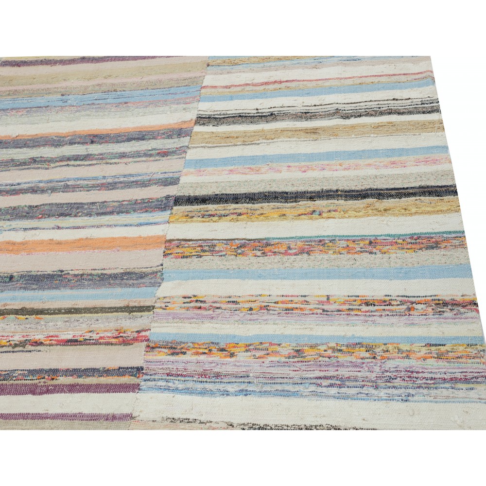 Handmade Turkish Kilim. Vintage Cotton Rag Rug. Multicolored Stripe Pattern Carpet Handmade Turkish Kilim. Vintage Cotton Rag Rug. Multicolored Stripe Pattern Carpet