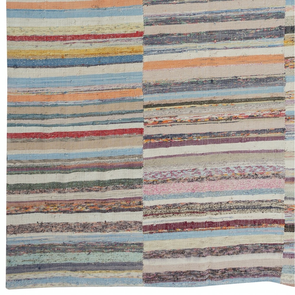 Handmade Turkish Kilim. Vintage Cotton Rag Rug. Multicolored Stripe Pattern Carpet Handmade Turkish Kilim. Vintage Cotton Rag Rug. Multicolored Stripe Pattern Carpet