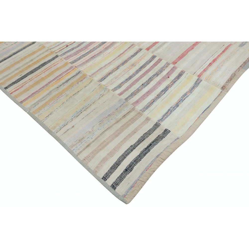 Adjustable Handwoven Turkish Rag Rug. Vintage Cotton Kilim. Multicolor Striped Boho Carpet Adjustable Handwoven Turkish Rag Rug. Vintage Cotton Kilim. Multicolor Striped Boho Carpet