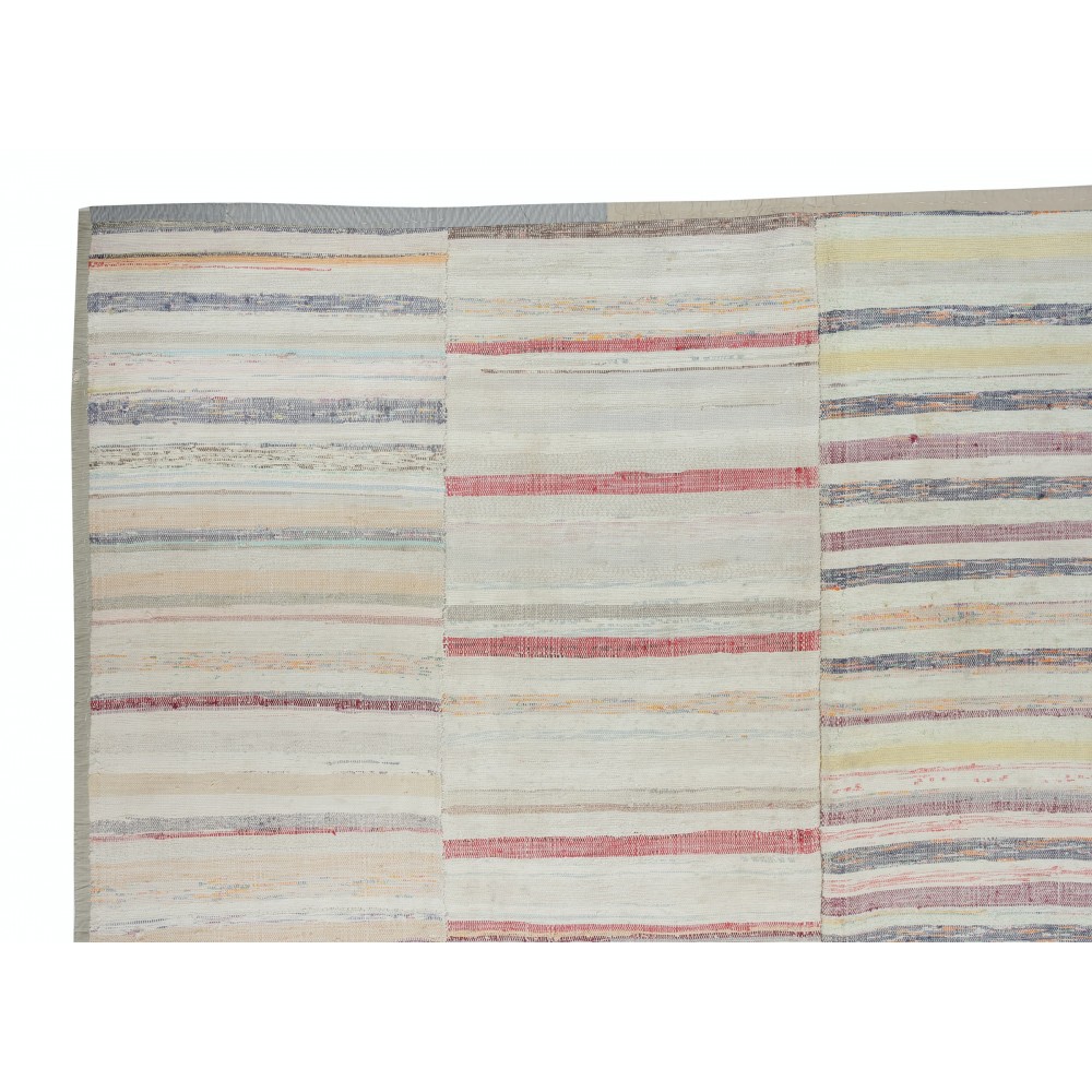 Adjustable Handwoven Turkish Rag Rug. Vintage Cotton Kilim. Multicolor Striped Boho Carpet Adjustable Handwoven Turkish Rag Rug. Vintage Cotton Kilim. Multicolor Striped Boho Carpet