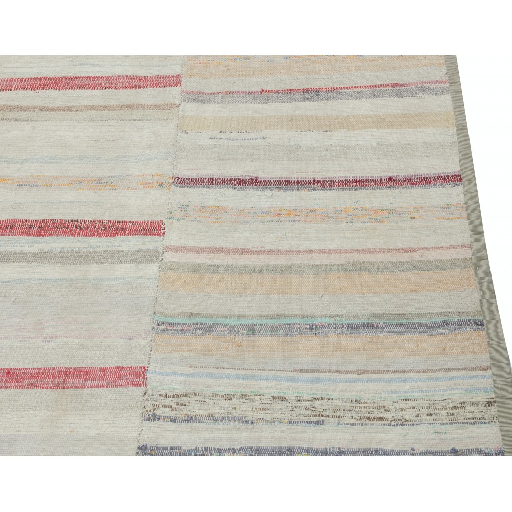 Adjustable Handwoven Turkish Rag Rug. Vintage Cotton Kilim. Multicolor Striped Boho Carpet Adjustable Handwoven Turkish Rag Rug. Vintage Cotton Kilim. Multicolor Striped Boho Carpet