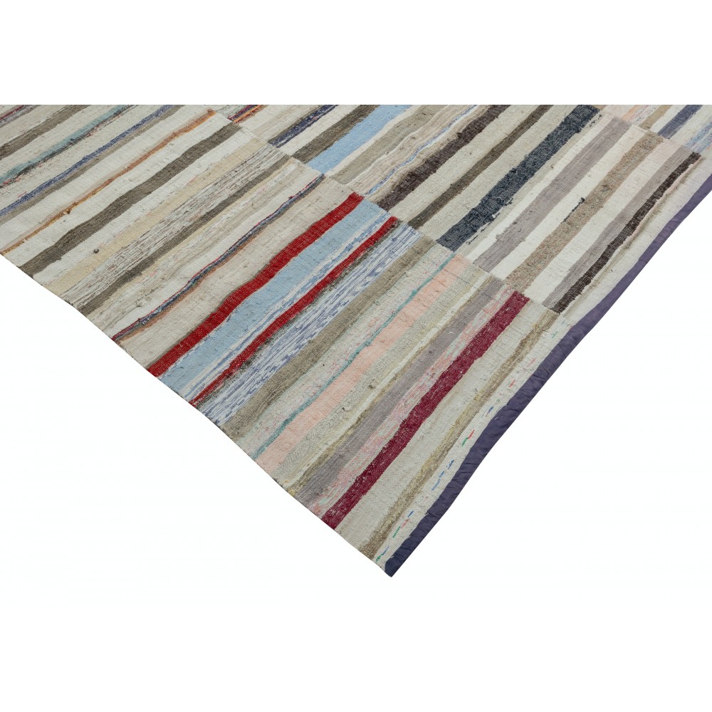 Vintage Banded Cotton Kilim. Adjustable Flat-Weave Rag Rug. Colorful Carpet Vintage Banded Cotton Kilim. Adjustable Flat-Weave Rag Rug. Colorful Carpet